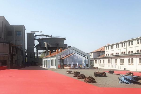 Musée de la mine Parc Explor Wendel de Petite-Rosselle, Moselle. Vue du futur restaurant; Ouverture prévue au deuxième semestre 2021.